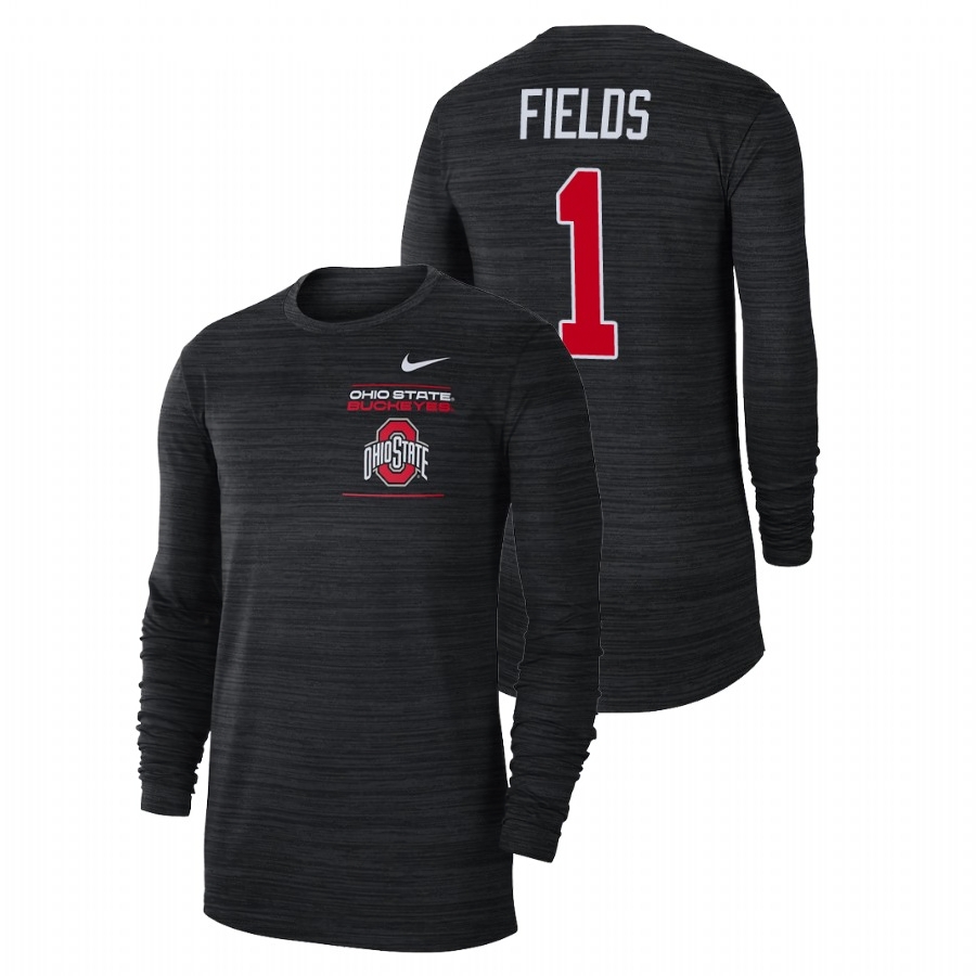 Ohio State Buckeyes Men's NCAA Justin Fields #1 Black 2021 Sideline Velocity Long Sleeve College Football T-Shirt XNK0049EC